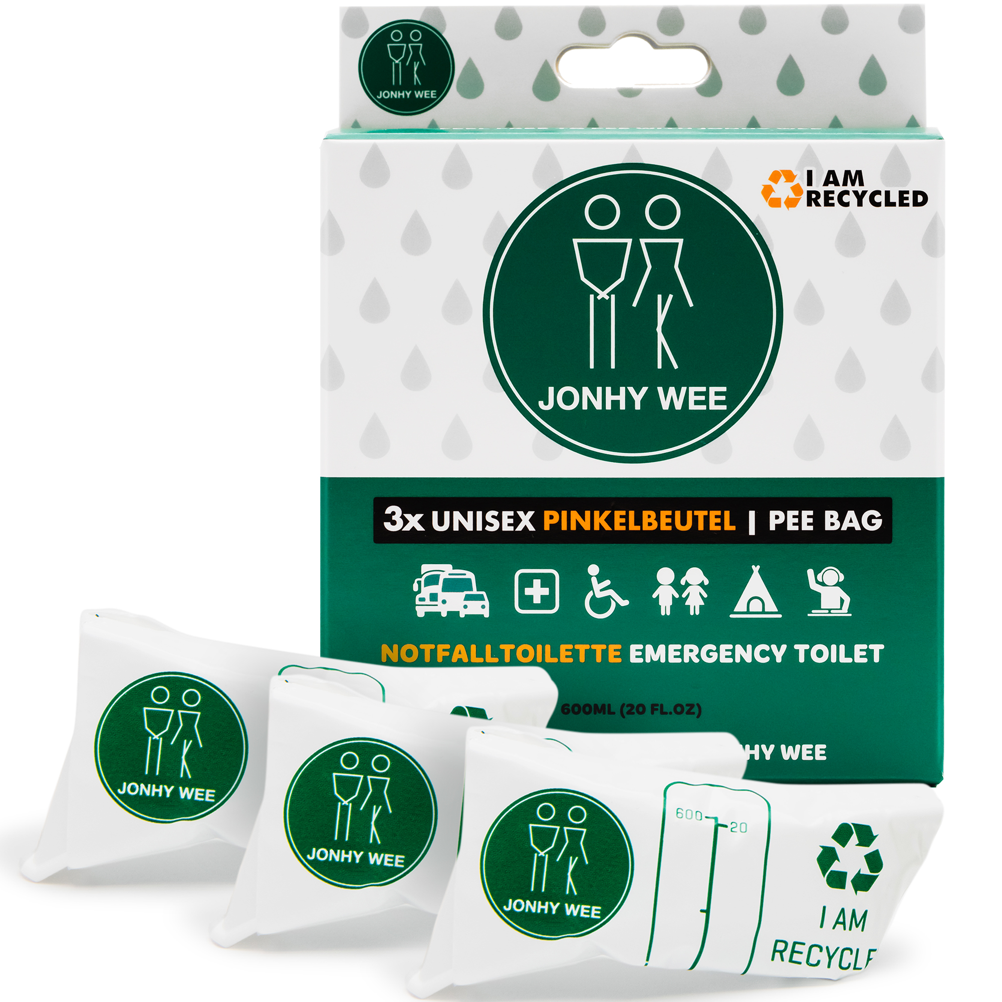 Jonhy Wee Unisex Pinkelbeutel - Packung à 3 Stück