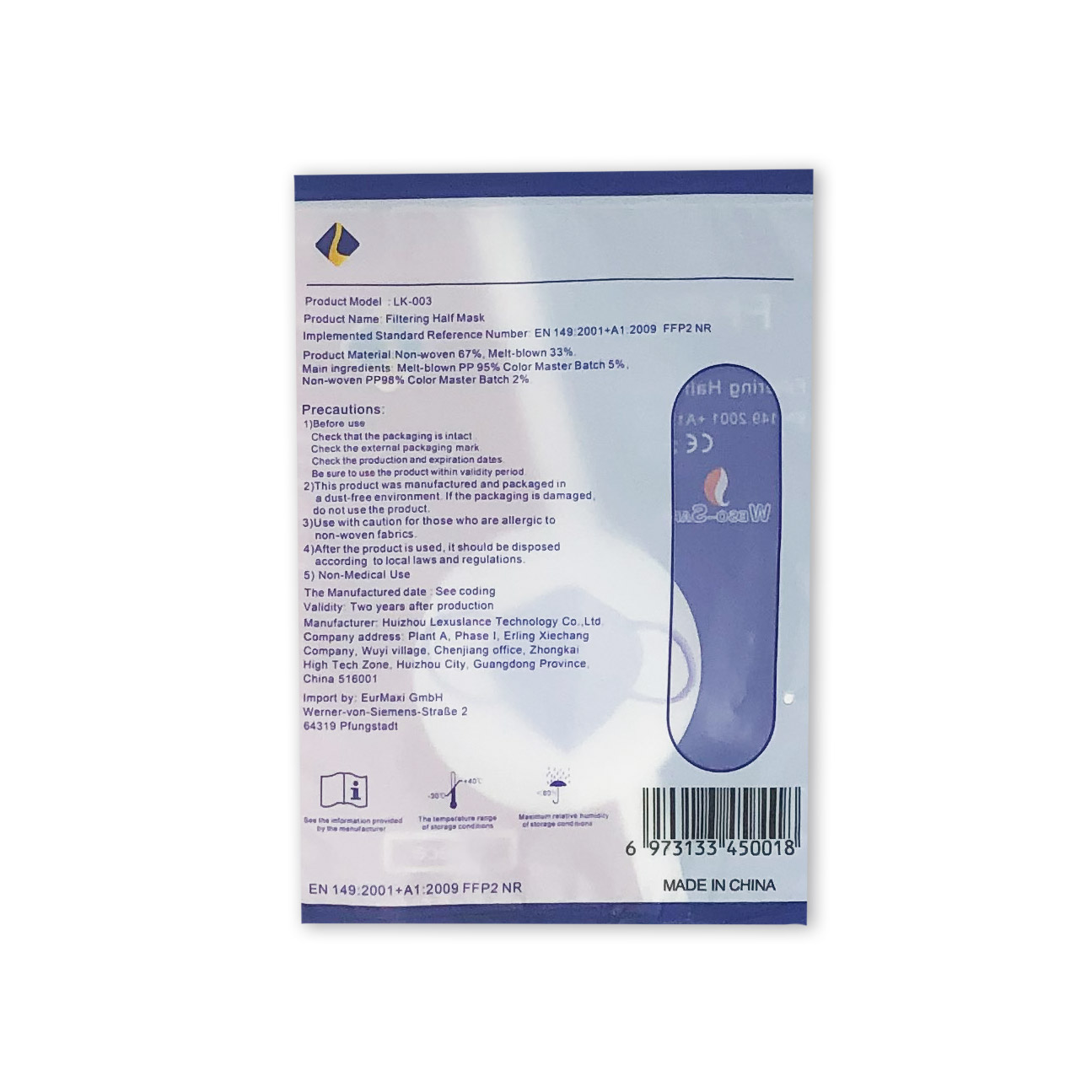 FFP2 Atemschutzmaske Lexuslance LK-003 - einzeln verpackt FFP2 Atemschutzmaske Lexuslance LK-003 - einzeln verpackt