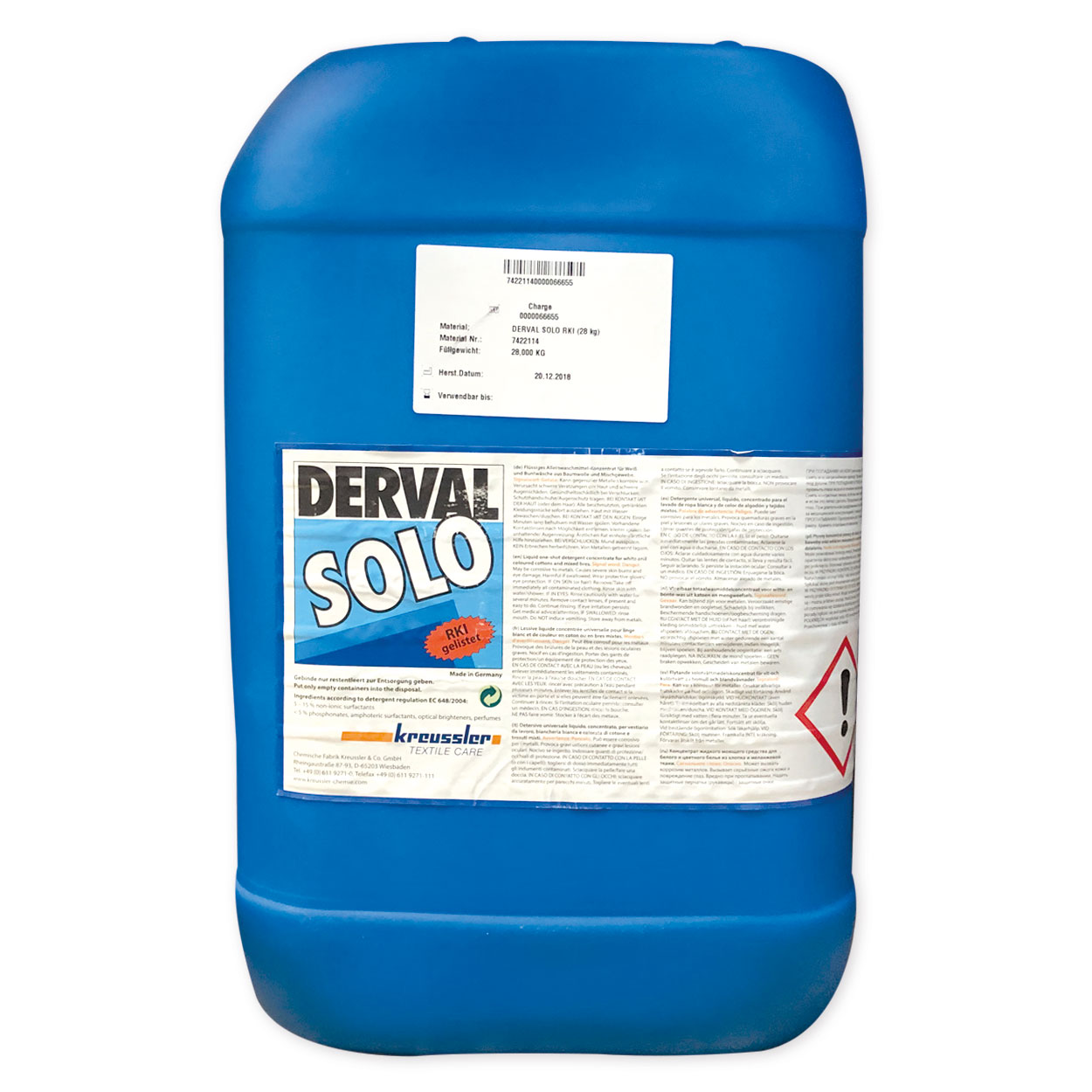 DERVAL SOLO, flüssiges Alleinwaschmittel-Konzentrat, 28 kg Kanister DERVAL SOLO, flüssiges Alleinwaschmittel-Konzentrat, 28 kg Kanister