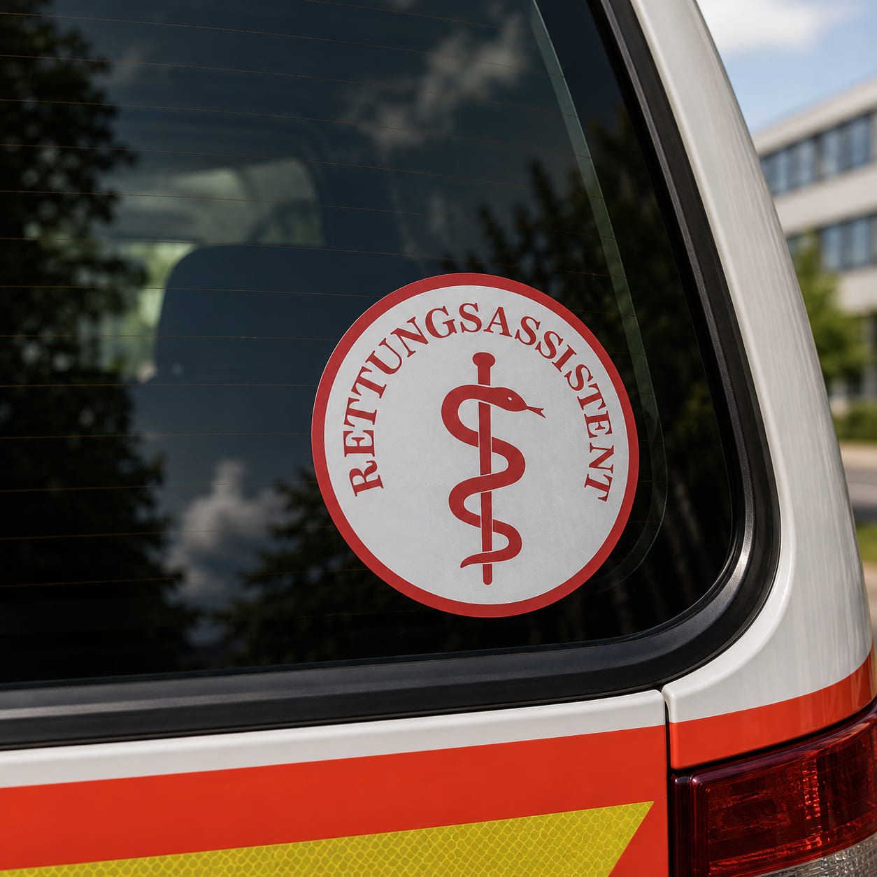 Aufkleber Rettungsassistent auf Glas