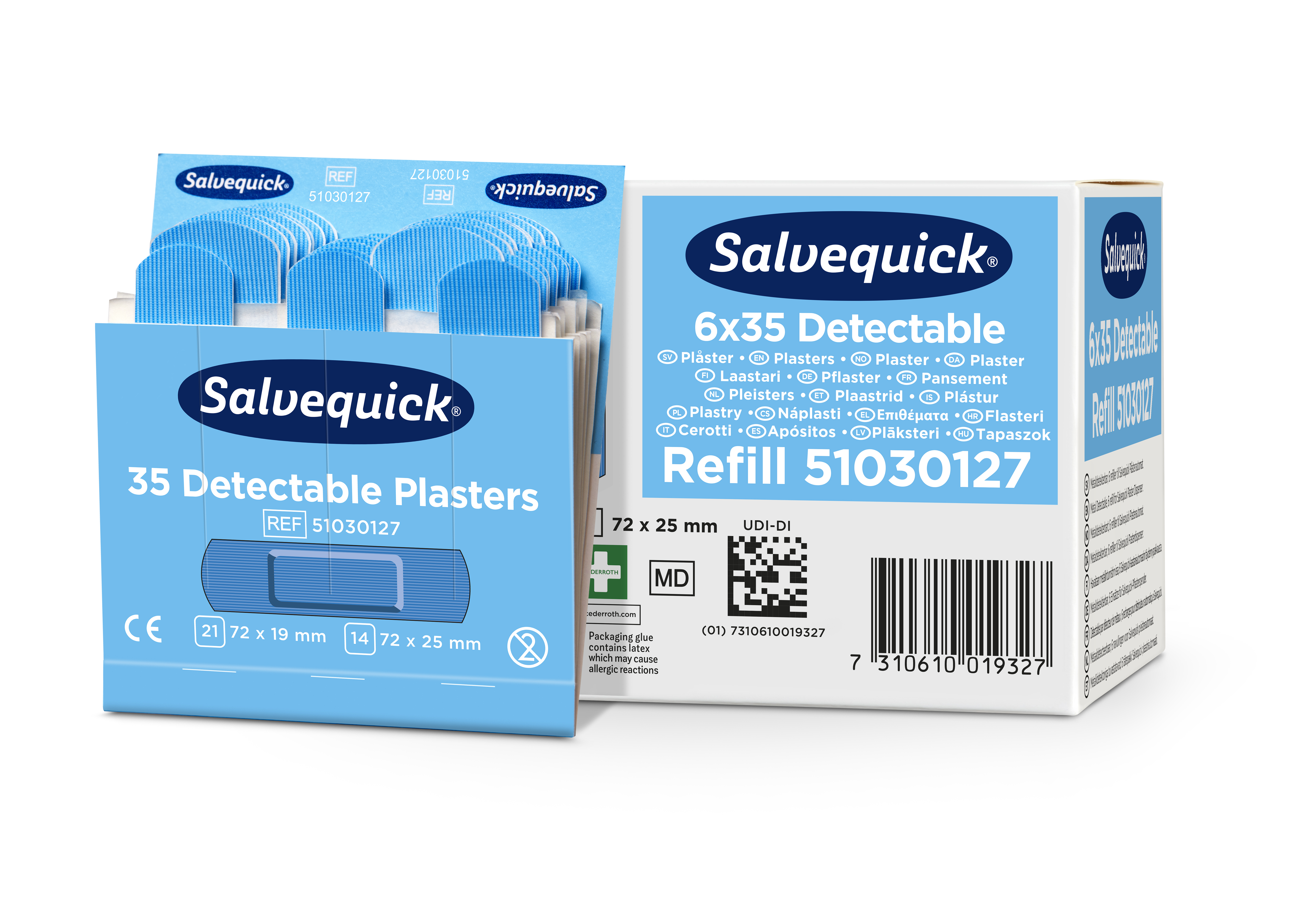 CEDERROTH Salvequick Blue Detectable Pflastermix - Packung à 6 x 35 Stück