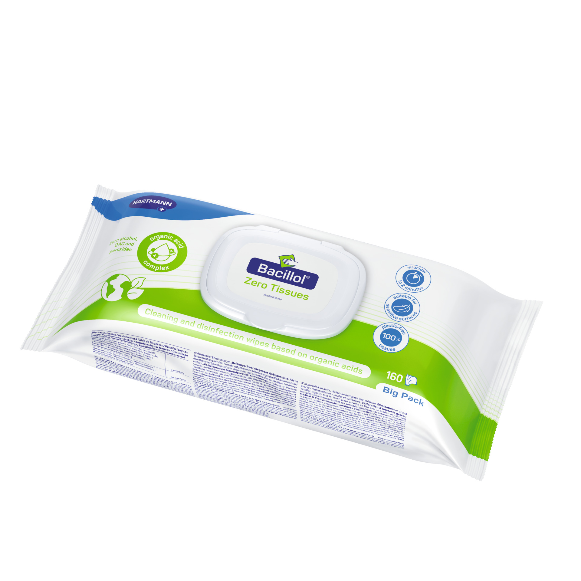 Bacillol Zero Tissues Big Pack 18 x 20 cm - Flowpack á 160 Tücher