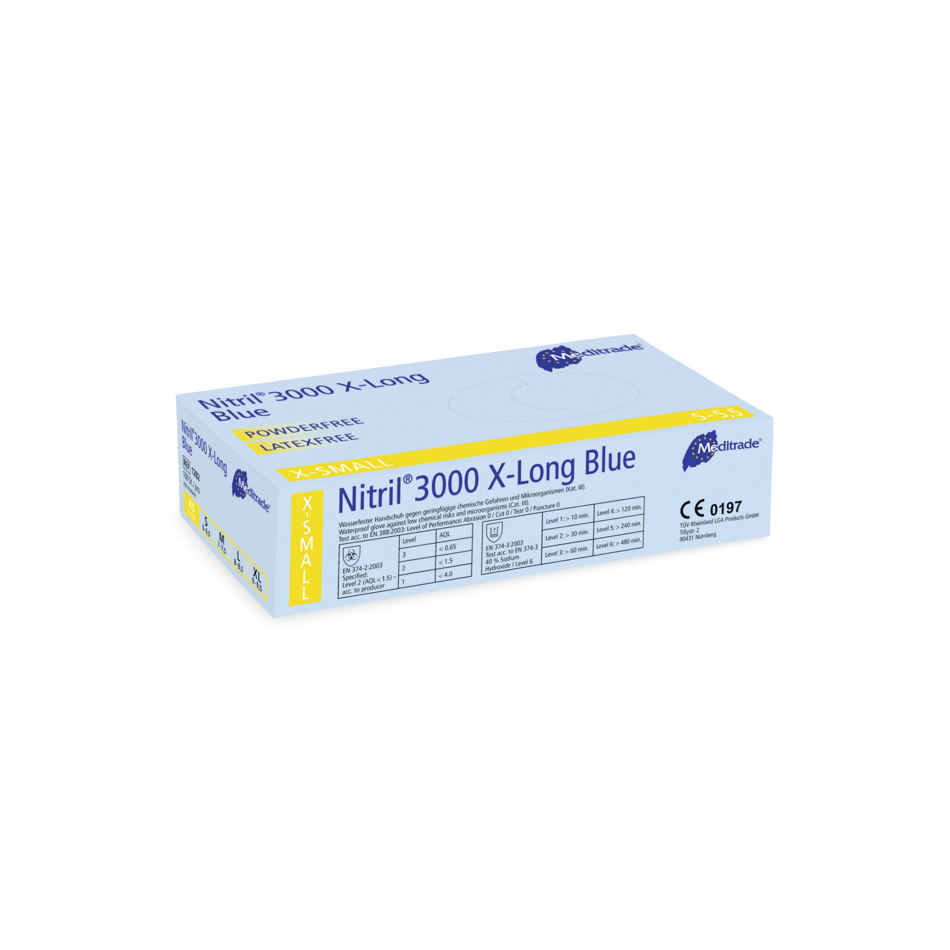 Meditrade Nitril® 3000 x-long Blue Untersuchungshandschuhe - Packung à 100 Stück