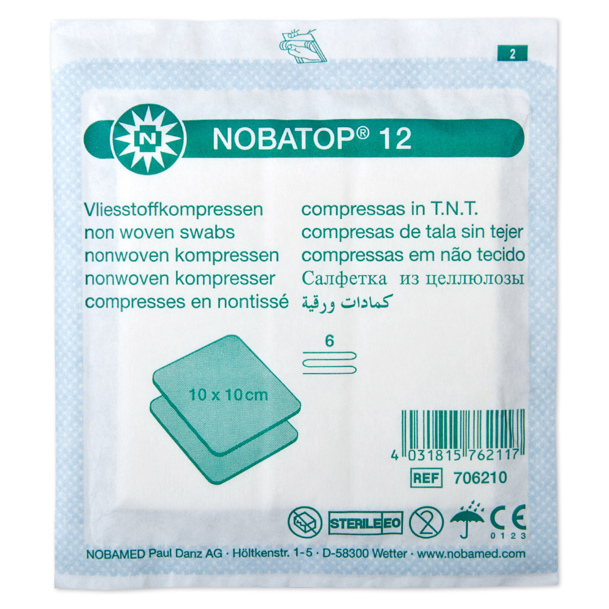 NOBATOP-steril 12 Vliesstoffkompresse, 10 x 10 cm - Packung à 50 à 2 Stück