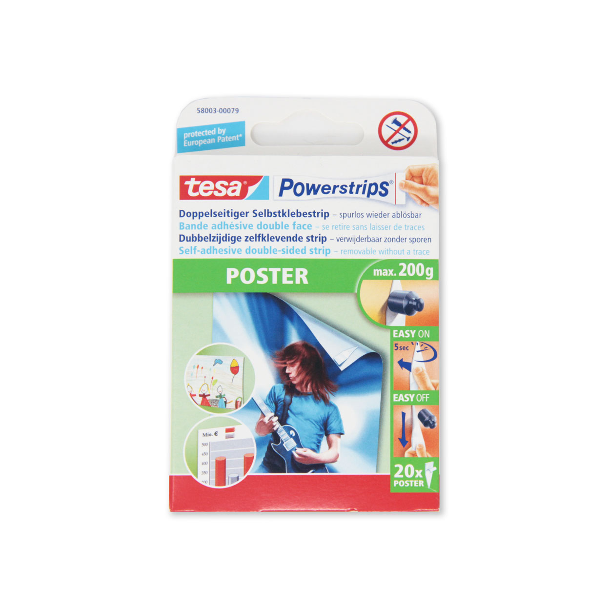 tesa Powerstrips® Poster Klebestreifen, 20 Strips