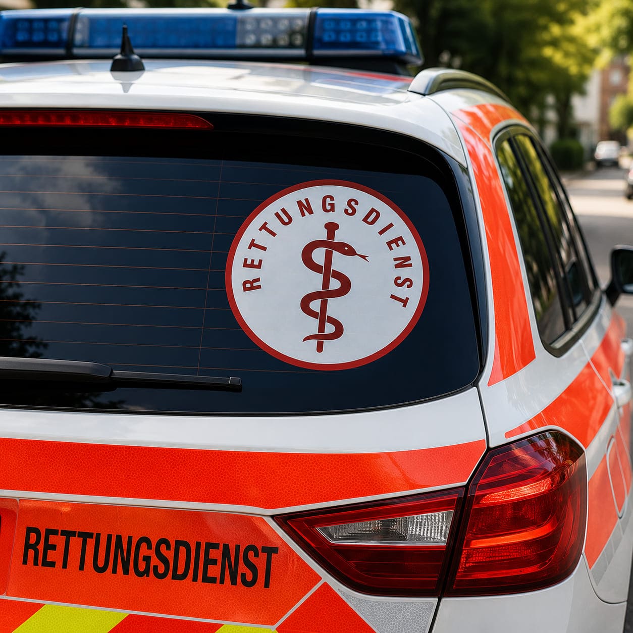 Aufkleber Rettungsdienst auf Glas