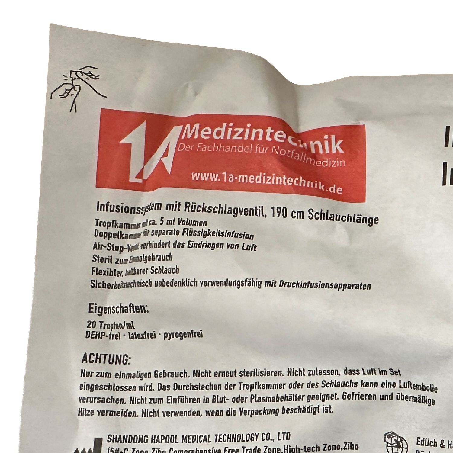 1A Infusionssystem mit Rückschlagventil, 190 cm - Karton à 100 Stück