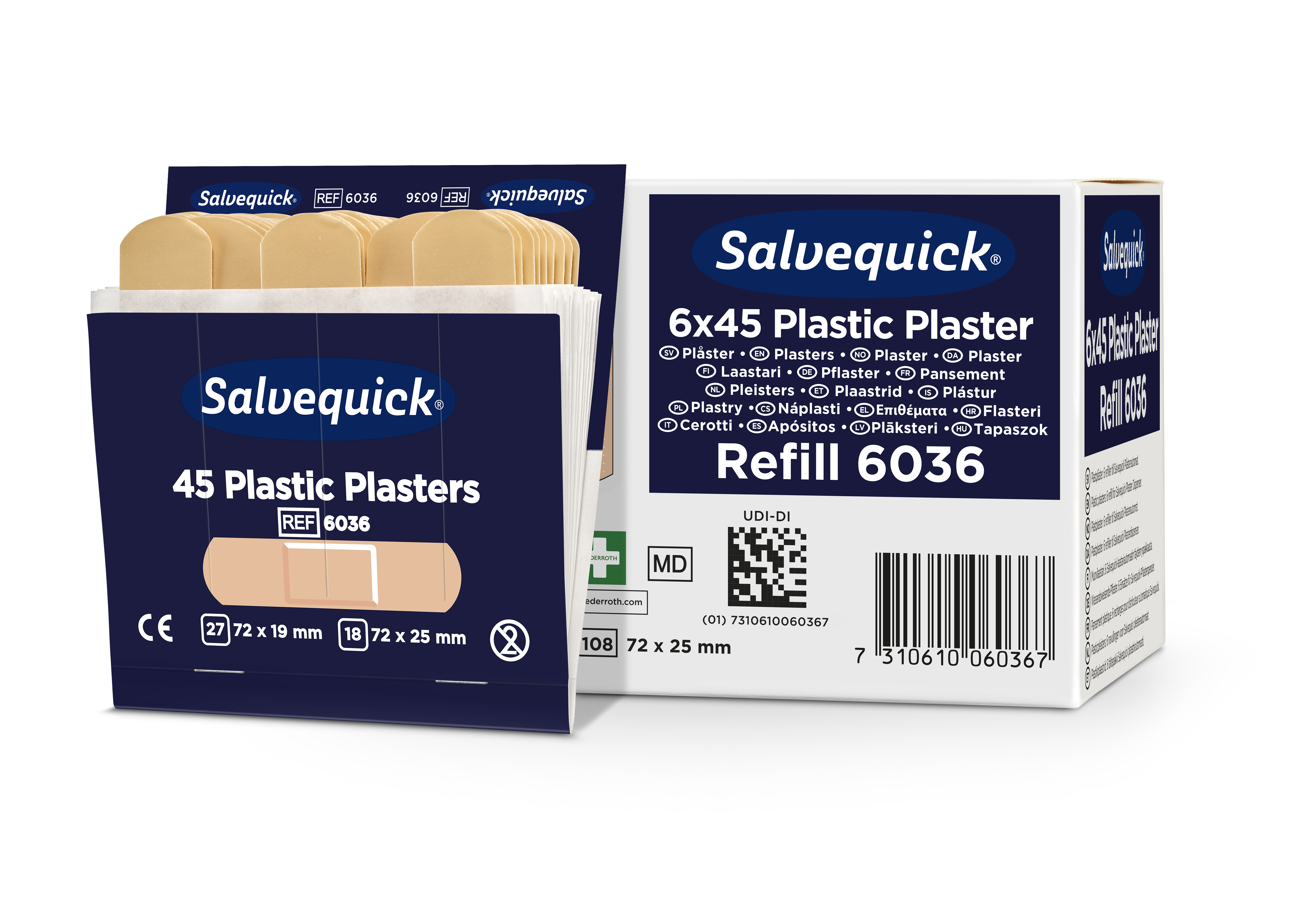 CEDERROTH Salvequick Plastic Pflaster - Packung à 6 x 45 Stück