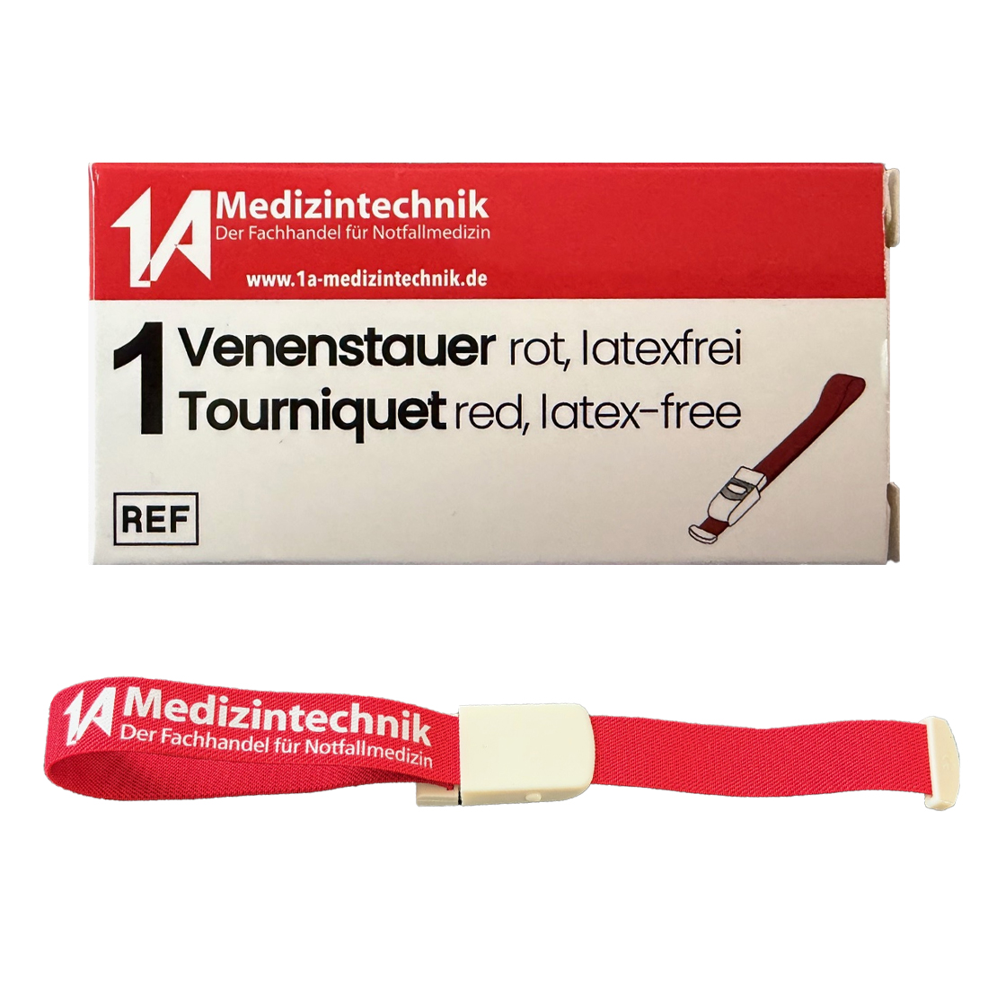 1A Einhand-Venenstauer aus Polyester in rot-weiß