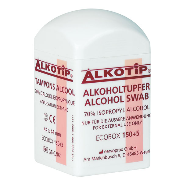 Alkoholtupfer, Dispenserdose à 155 Stück, 44 x 44 mm Alkoholtupfer, Dispenserdose à 155 Stück, 44 x 44 mm