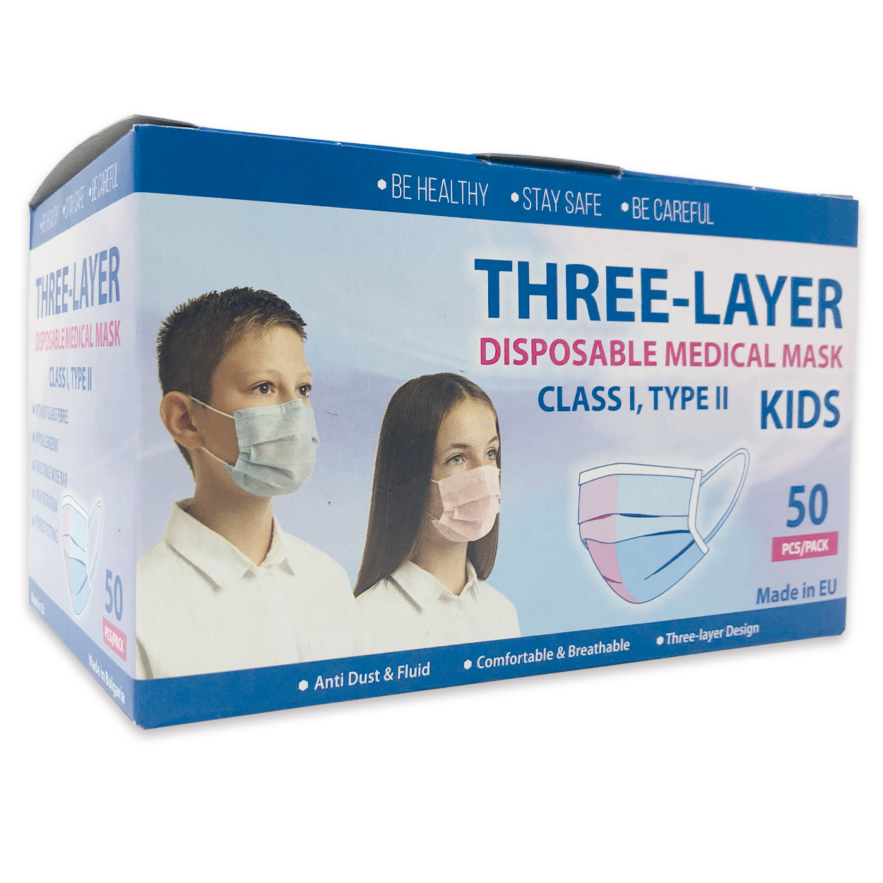 Mundschutz für Kinder in lila, Typ II, 3-lagig - Packung à 50 Stück
