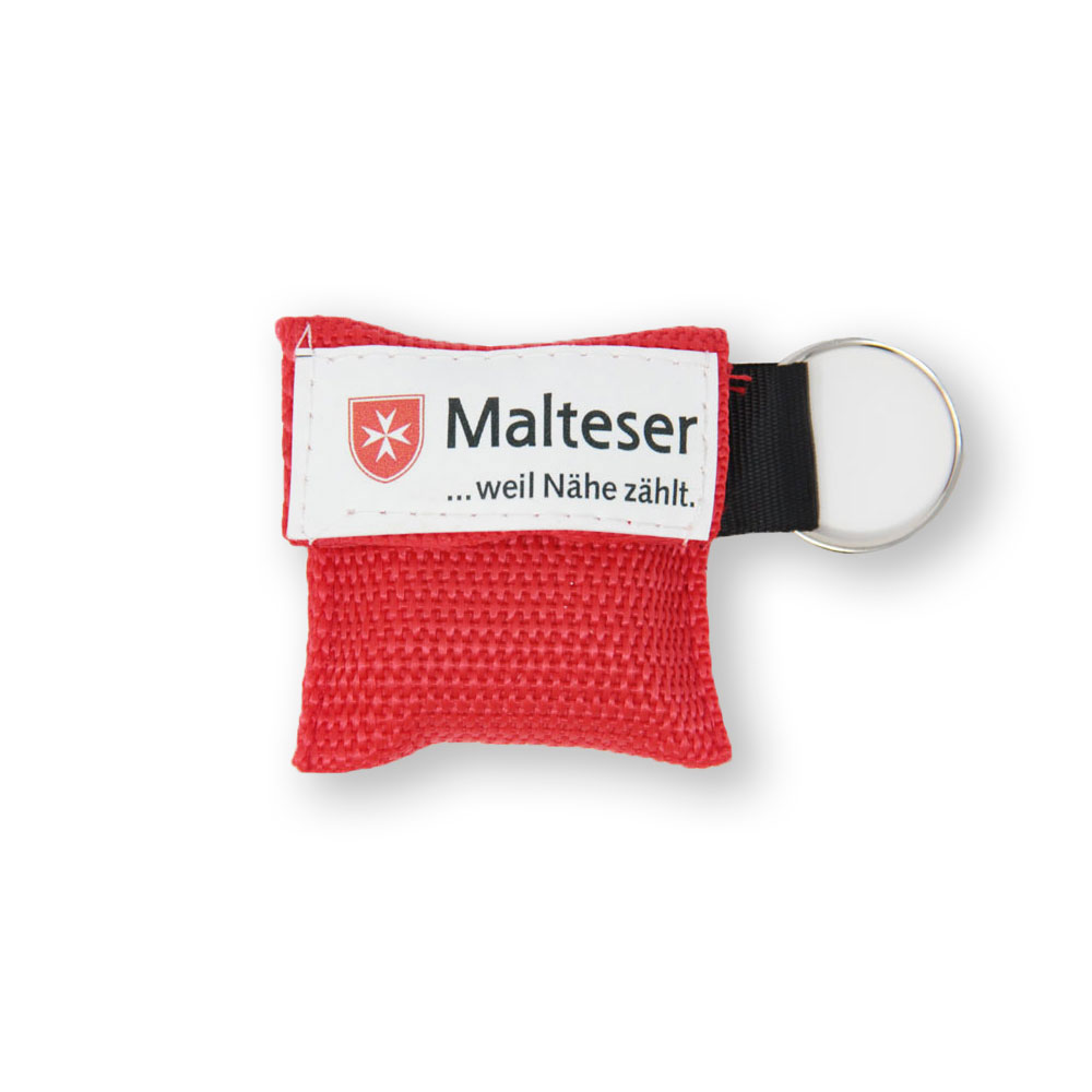 Beatmungstuch im Schlüsselanhänger in rot - Malteser-Logo