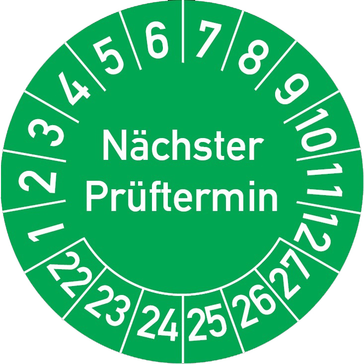 Prüfplakette "Nächster Prüftermin" grün 30 mm ⌀ - 20 Bögen à 10 Stück