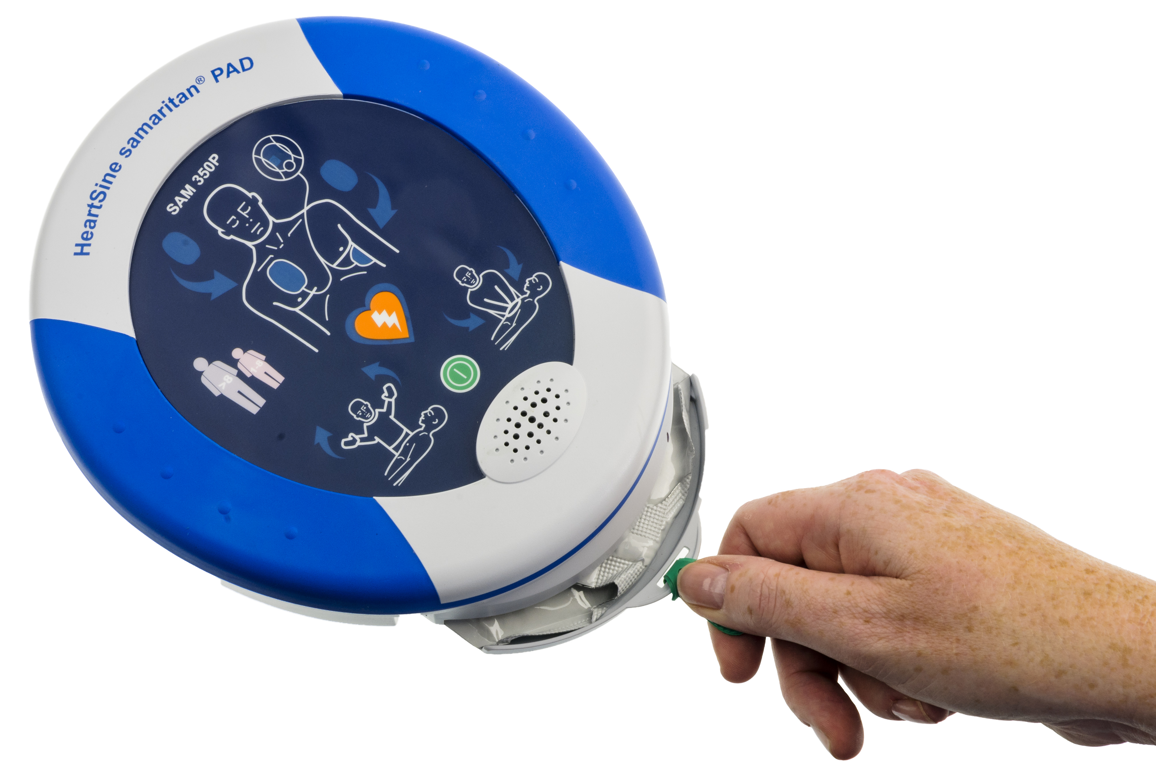 HeartSine samaritan® PAD 350P Halbautomatischer Erste-Hilfe Defibrillator / AED + Innenschrank