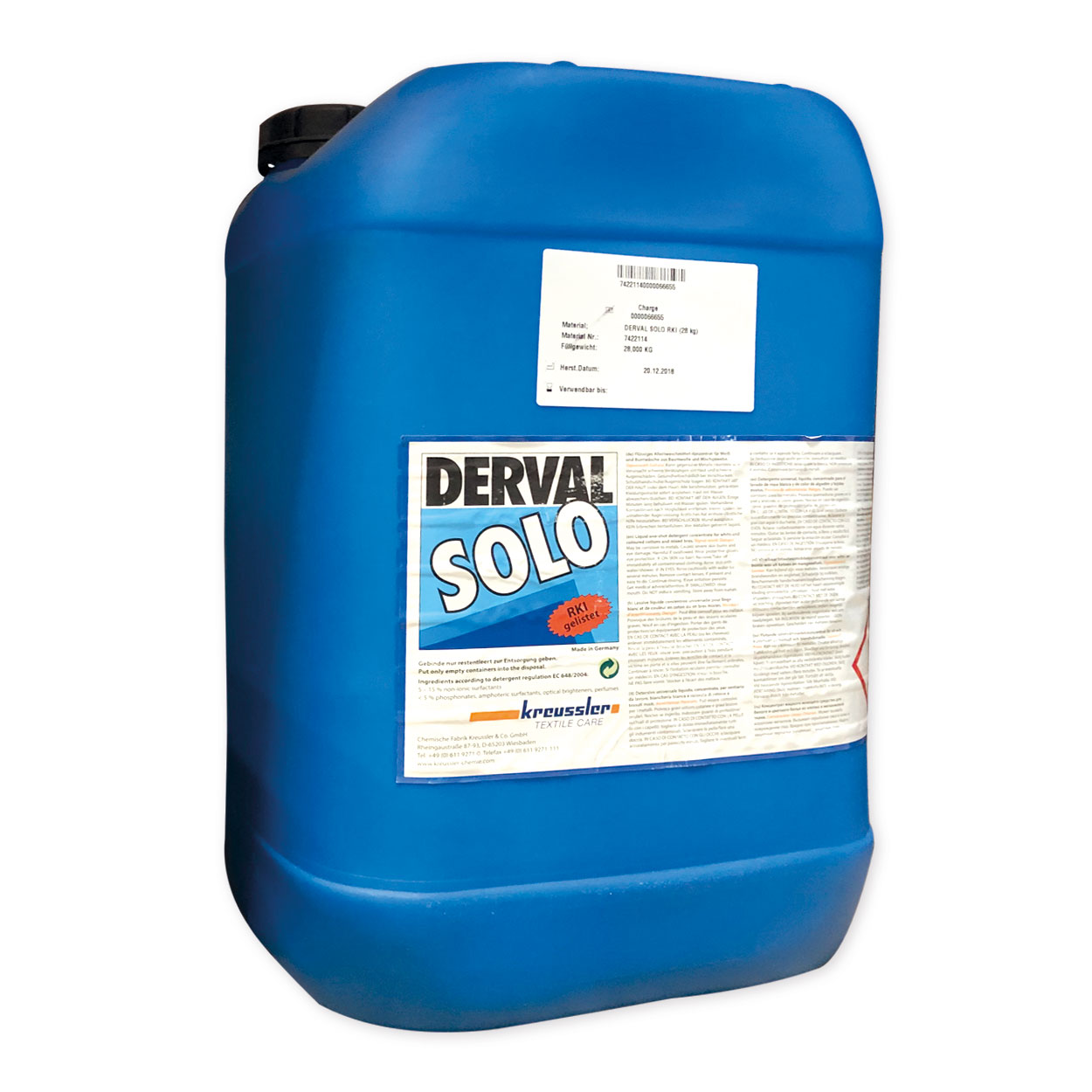 DERVAL SOLO, flüssiges Alleinwaschmittel-Konzentrat, 28 kg Kanister DERVAL SOLO, flüssiges Alleinwaschmittel-Konzentrat, 28 kg Kanister