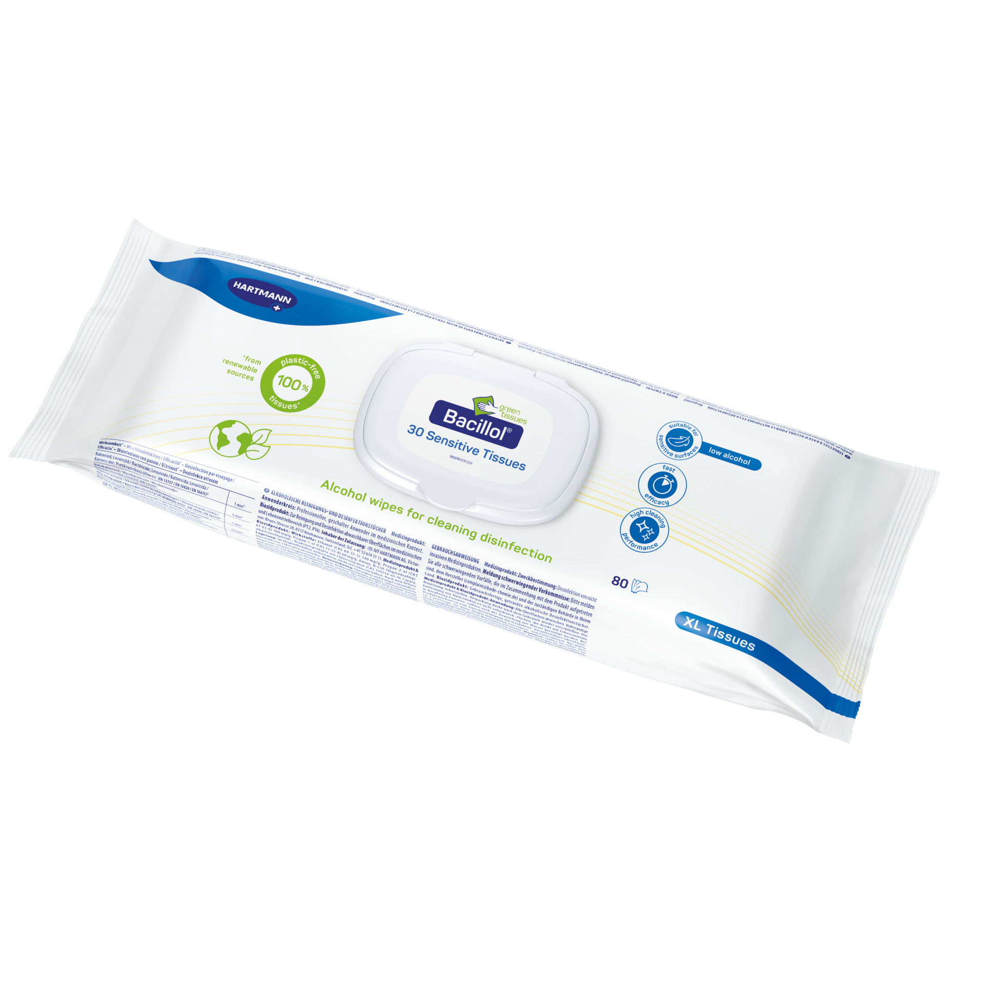 Bacillol 30 Sensitive Green Tissues in XL - Flowpack 80 Tücher
