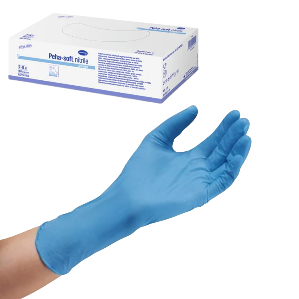 Hartmann Peha-soft nitrile guard powderfree Untersuchungshandschuhe Stulpe extra lang