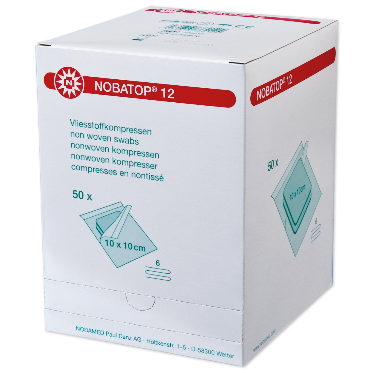NOBATOP-steril 12 Vliesstoffkompresse, 10 x 10 cm - Packung à 50 à 2 Stück NOBATOP-steril 12 Vliesstoffkompresse, 10 x 10 cm - Packung à 50 à 2 Stück