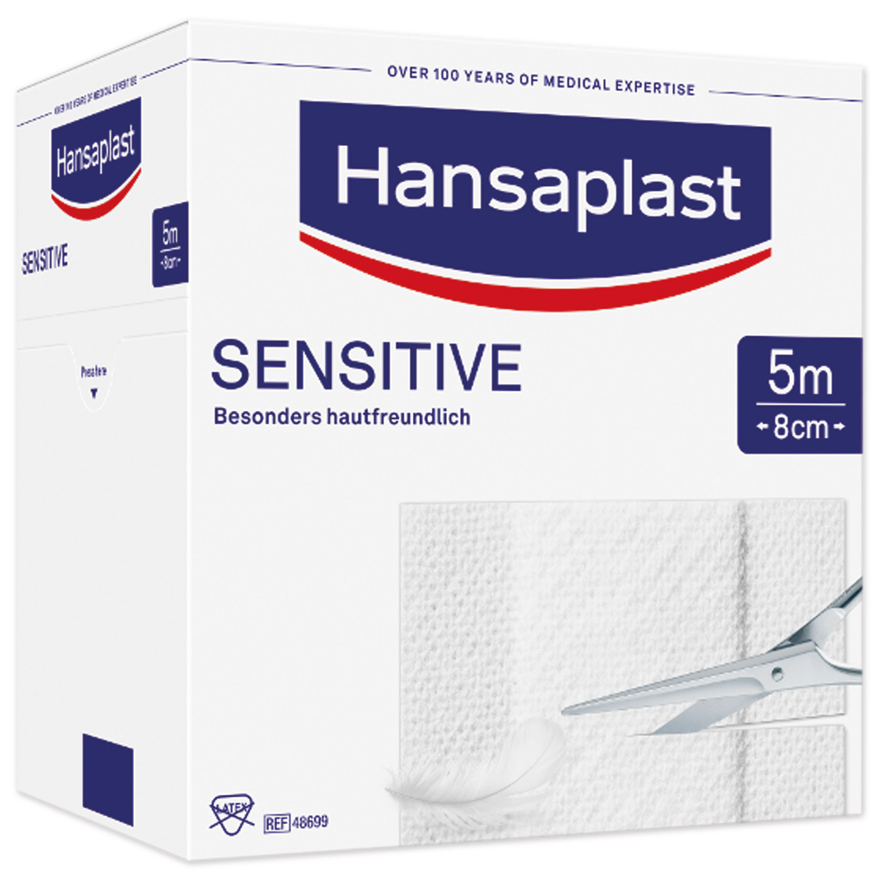 Hansaplast Sensitive Wundpflaster 5 m x 8 cm, weiß