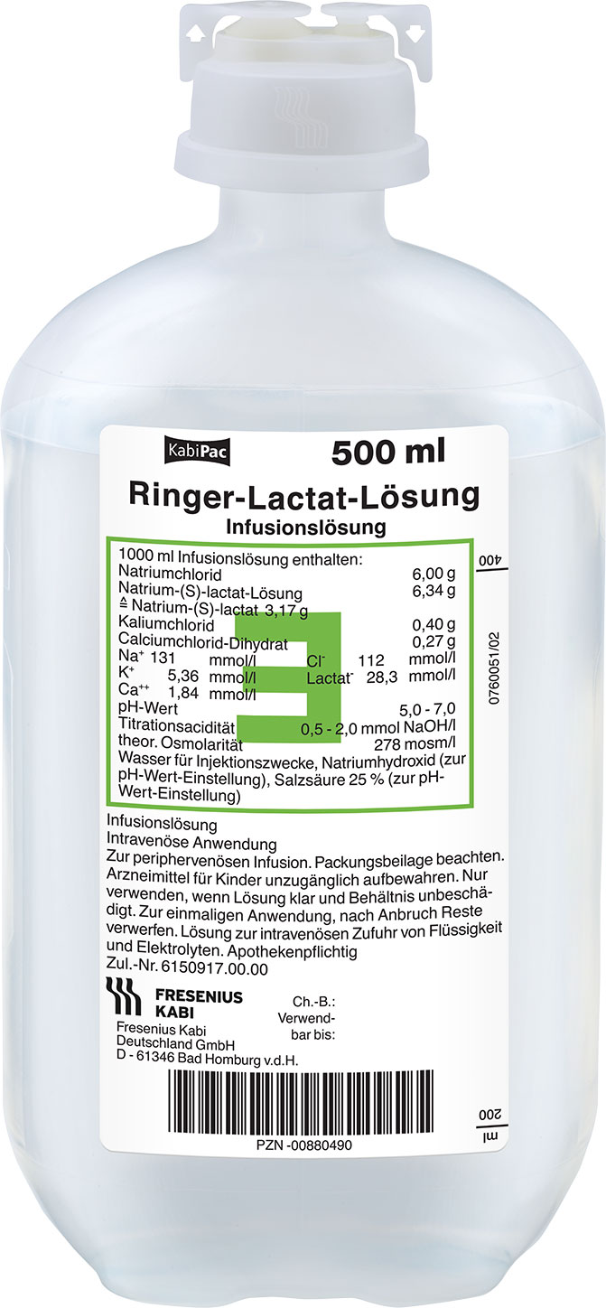 Ringer-Lactat-Lösung Fresenius 500ml - Karton à 10 Plastikflaschen