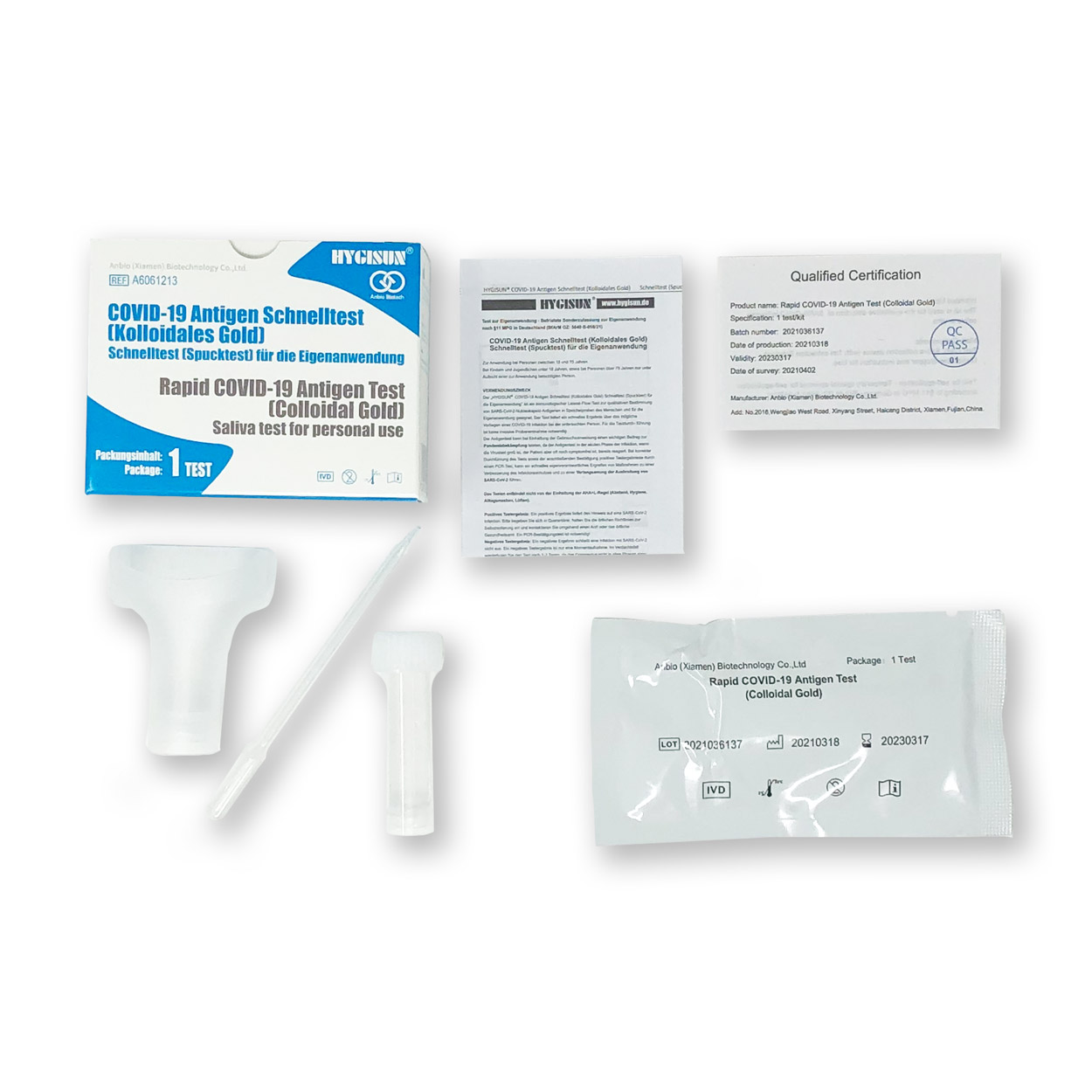 Hygisun Spucktest für Laien (Colloidal Gold) - Corona Antigen-Schnelltest - 1 Stück Hygisun Spucktest für Laien (Colloidal Gold) - Corona Antigen-Schnelltest - 1 Stück