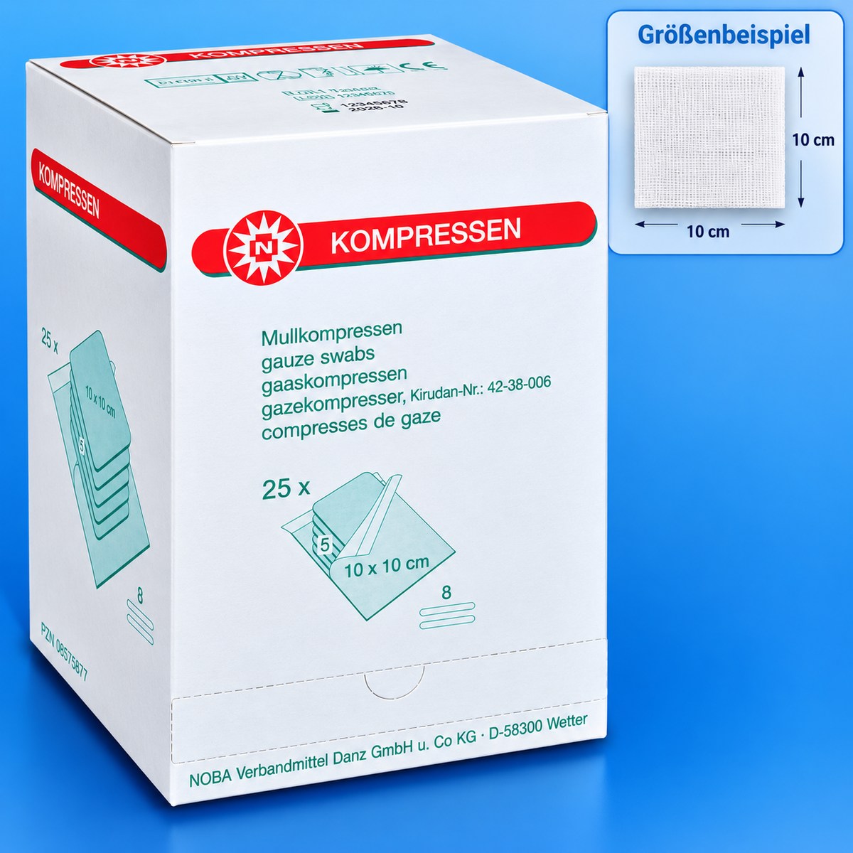 Mullkompresse-steril 8fach 10 x 10 cm - Packung à 25 x 5 Stück