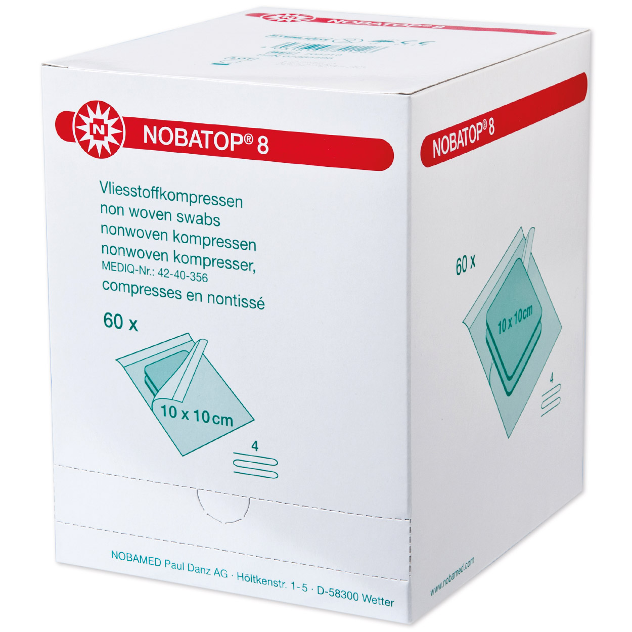 NOBATOP-steril 8, à 2, 10 x 10 cm Vliesstoffkompressen - Packung à 50 Stück NOBATOP-steril 8, à 2, 10 x 10 cm Vliesstoffkompressen - Packung à 50 Stück