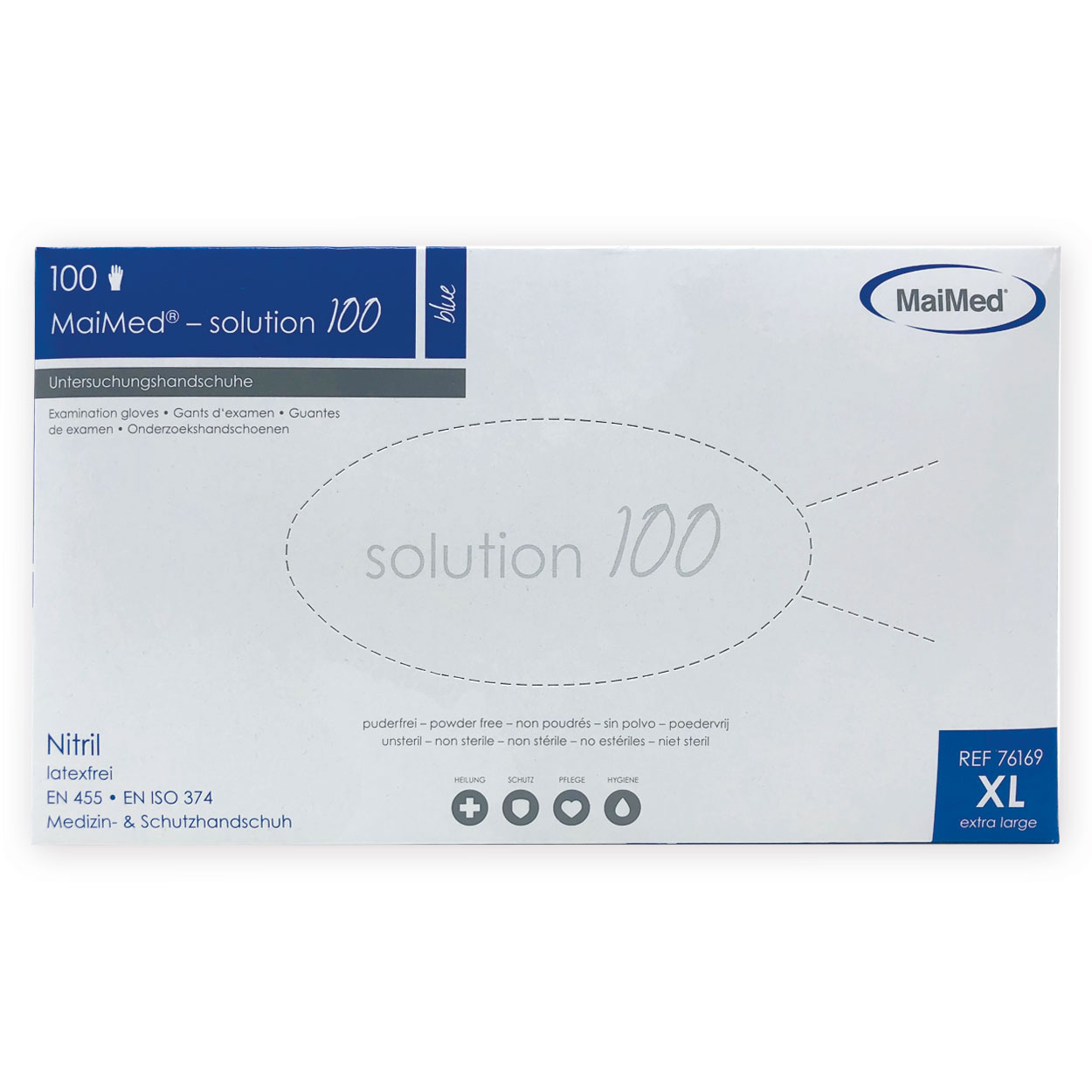 MaiMed® – solution 100 blue Einmalhandschuhe - Packung à 100 Stück MaiMed® – solution 100 blue Einmalhandschuhe - Packung à 100 Stück