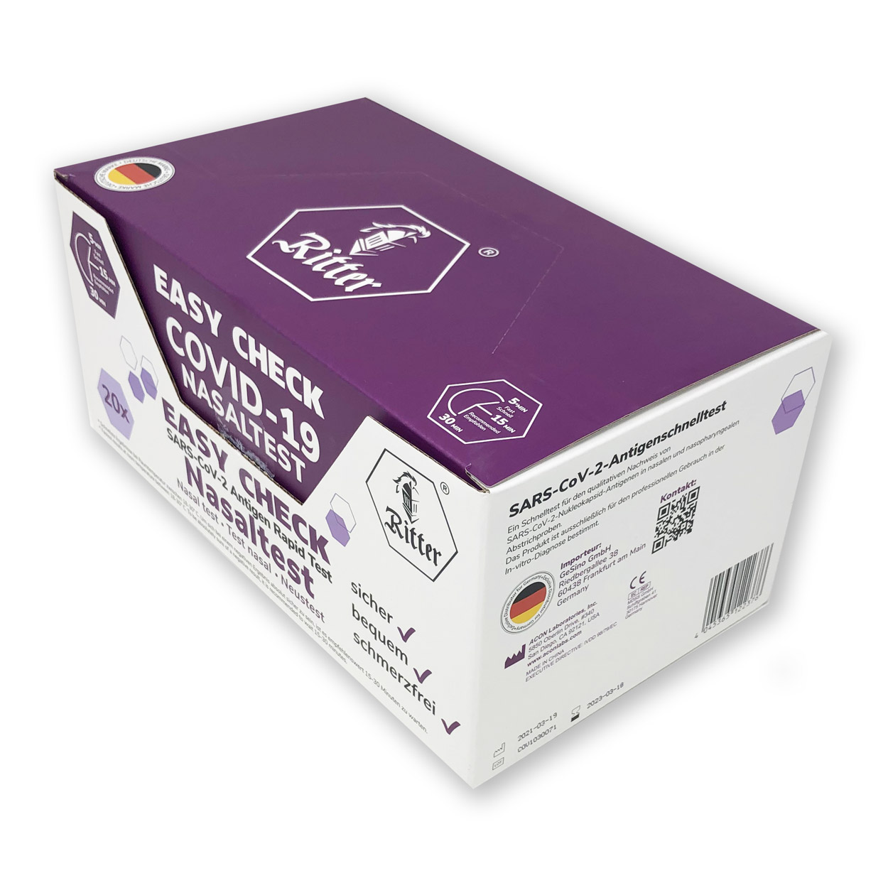 EASY CHECK Nasen-Abstrich-Test (Colloidal Gold) - Corona Antigen-Schnelltest - 20 Packungen á 1 Stk. EASY CHECK Nasen-Abstrich-Test (Colloidal Gold) - Corona Antigen-Schnelltest - 20 Packungen á 1 Stk.