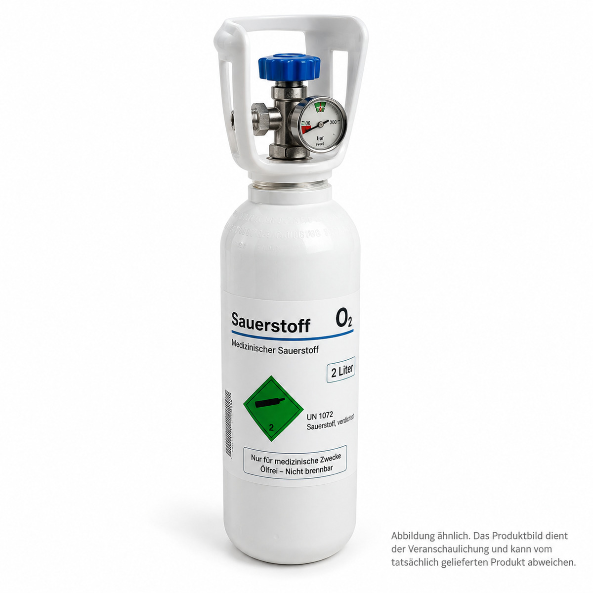 Sauerstoffflasche NEU 2 Liter gefüllt mit Restdruckventil / Stahl