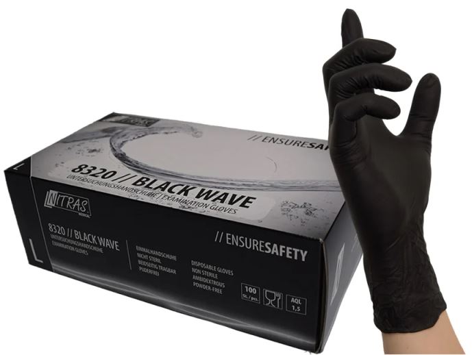 Nitril-Einmalhandschuhe NITRAS BLACK WAVE in schwarz - Packung à 100 Stück