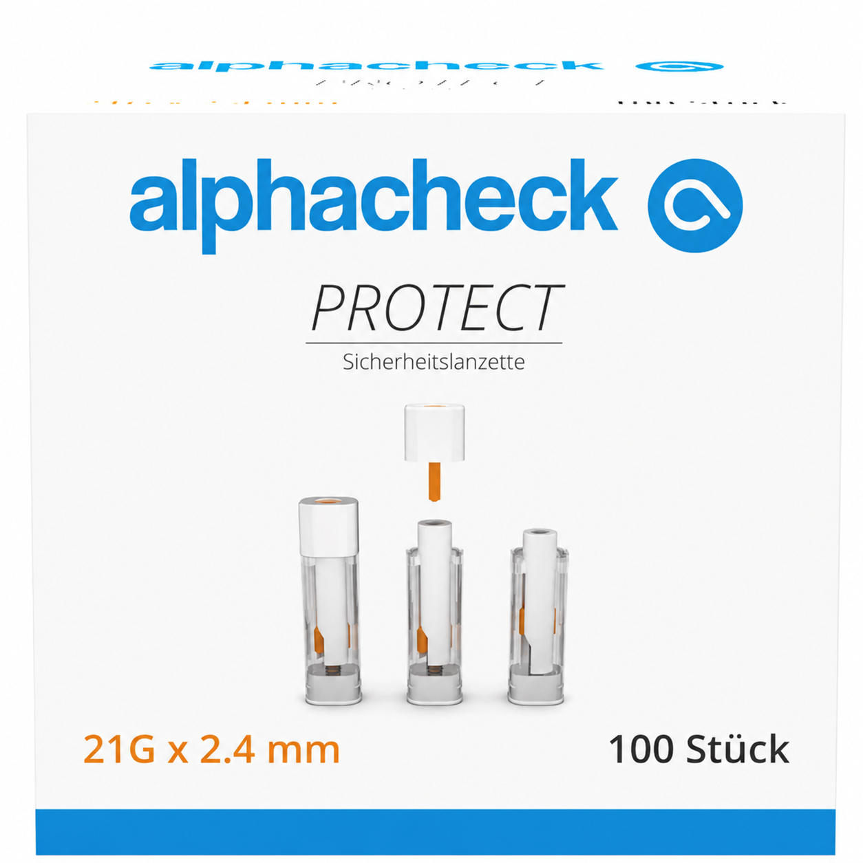alphacheck PROTECT Sicherheitslanzetten 21 G x 2.4 mm - Packung à 100 Stück