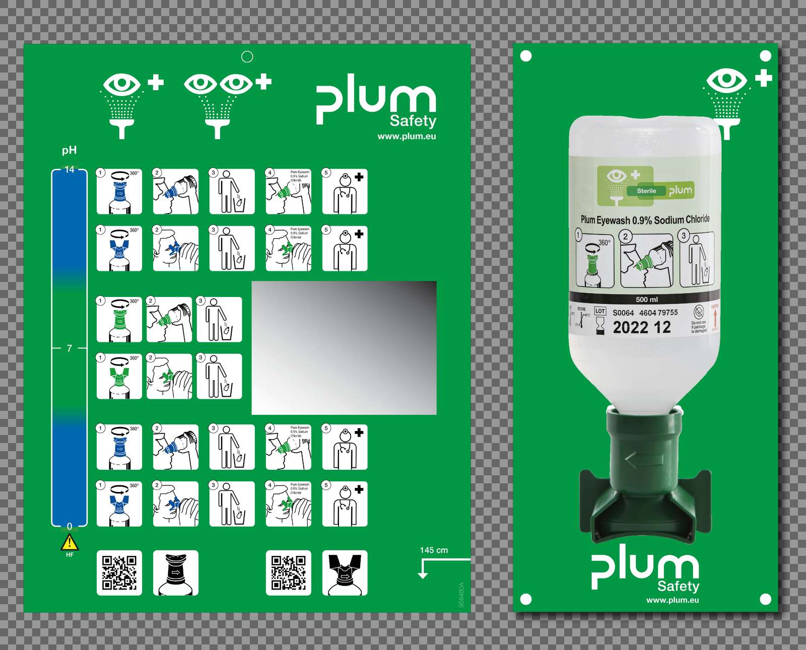 Plum Augenspülstation mit 1 x 500 ml Plum Eyewash 0,9 Sodium Chloride