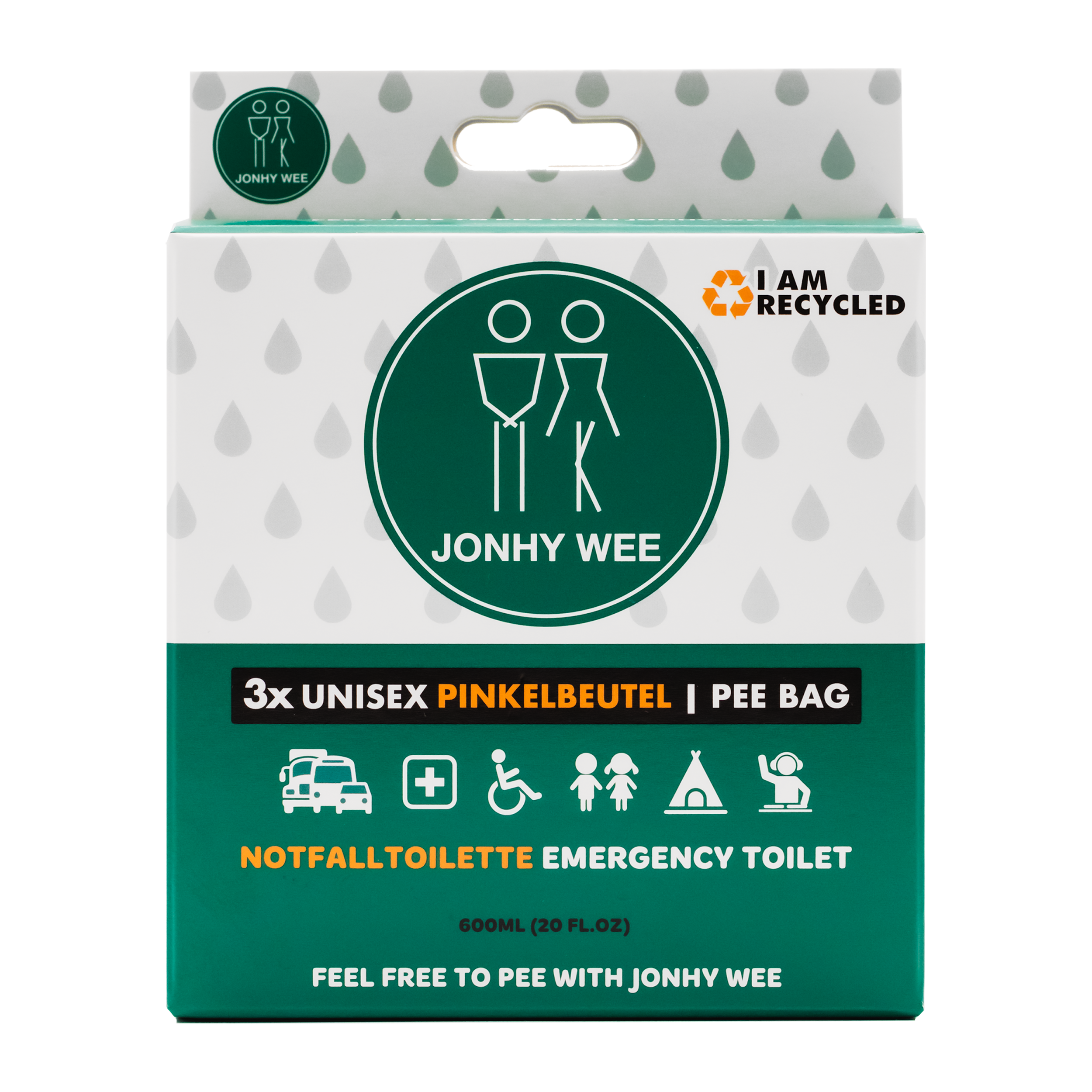 Johny Wee Unisex Pinkelbeutel - Packung à 3 x 600 ml