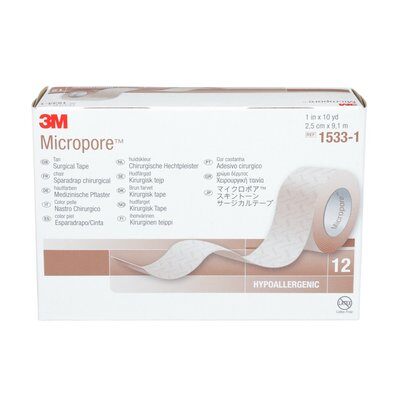 Micropore™ hypoallergenes Vliespflaster 2,5 cm x 9,1 m - Packung à 12 Stück