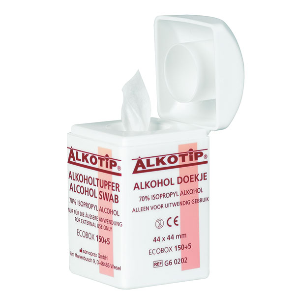 Alkoholtupfer, Dispenserdose à 155 Stück, 44 x 44 mm