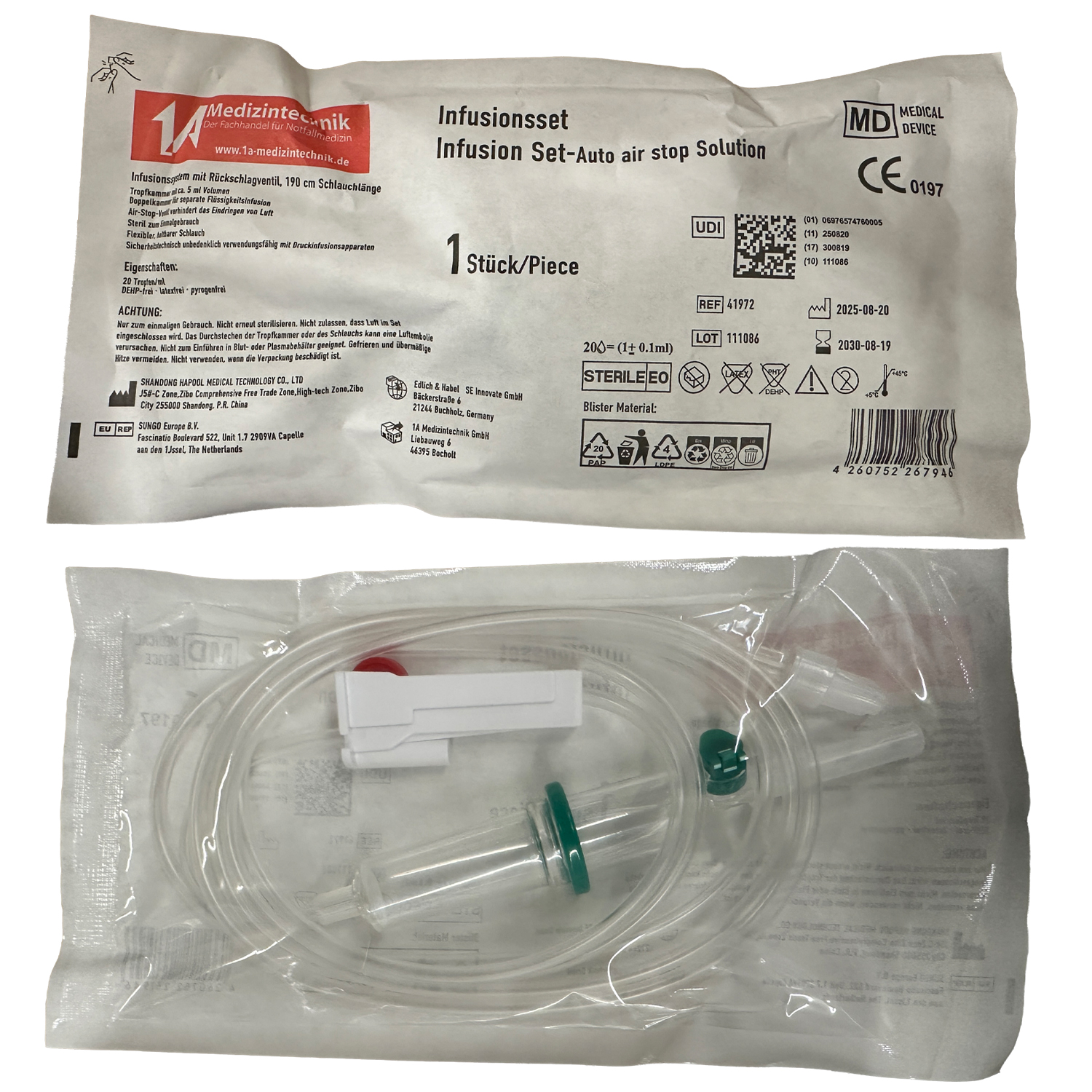 1A Infusionssystem mit Rückschlagventil, 190 cm - Karton à 100 Stück