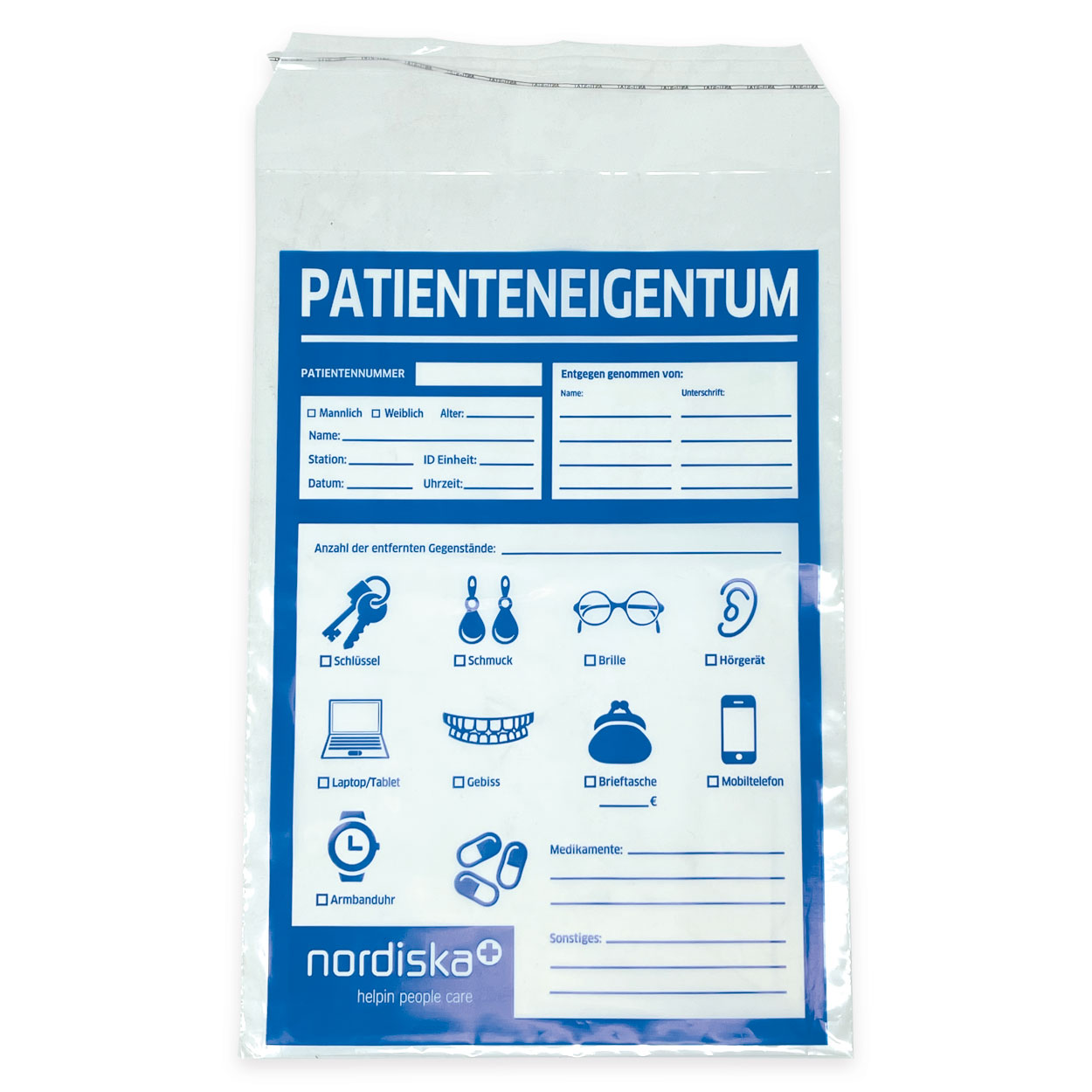 LDPE-Beutel "Patienteneigentum" mit Adhäsionsverschluß - Karton à 400 Stück LDPE-Beutel "Patienteneigentum" mit Adhäsionsverschluß - Karton à 400 Stück