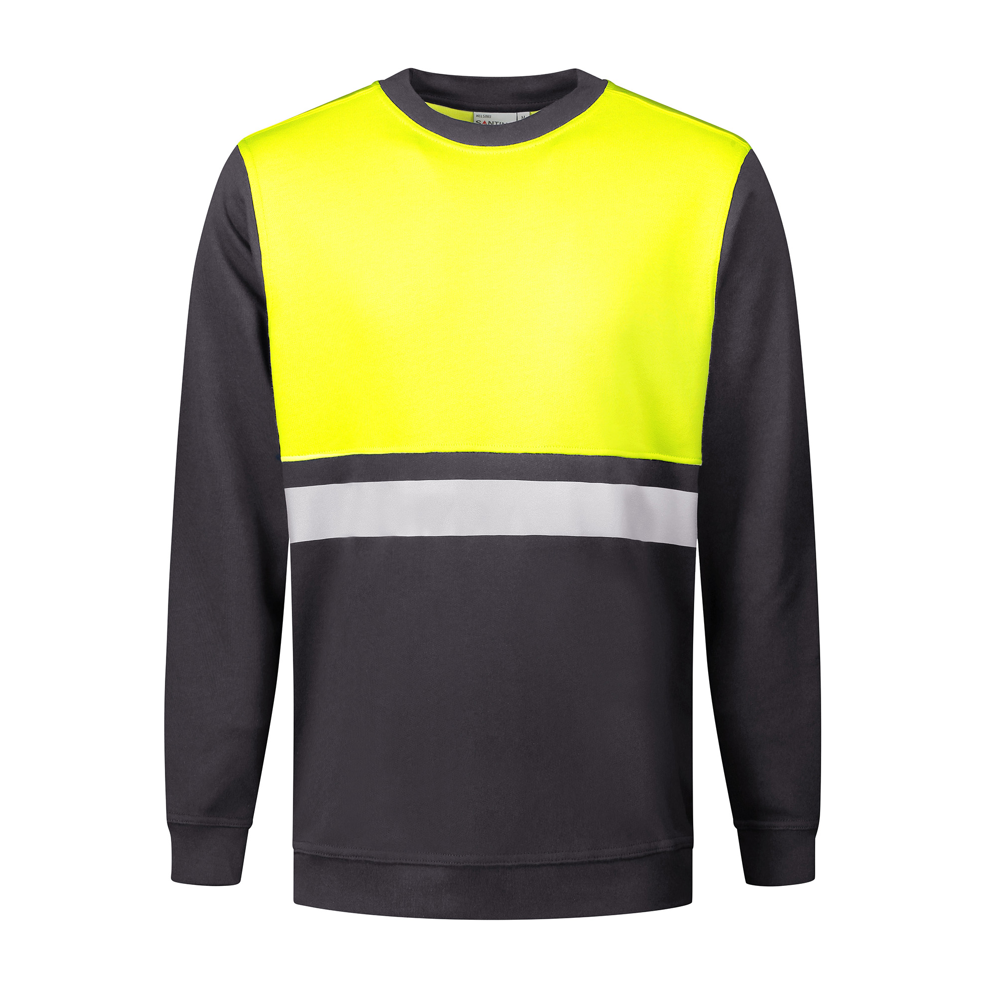 Santino Sweater O-Hals Helsinki Graphit/Fluor Yellow Gr. L 