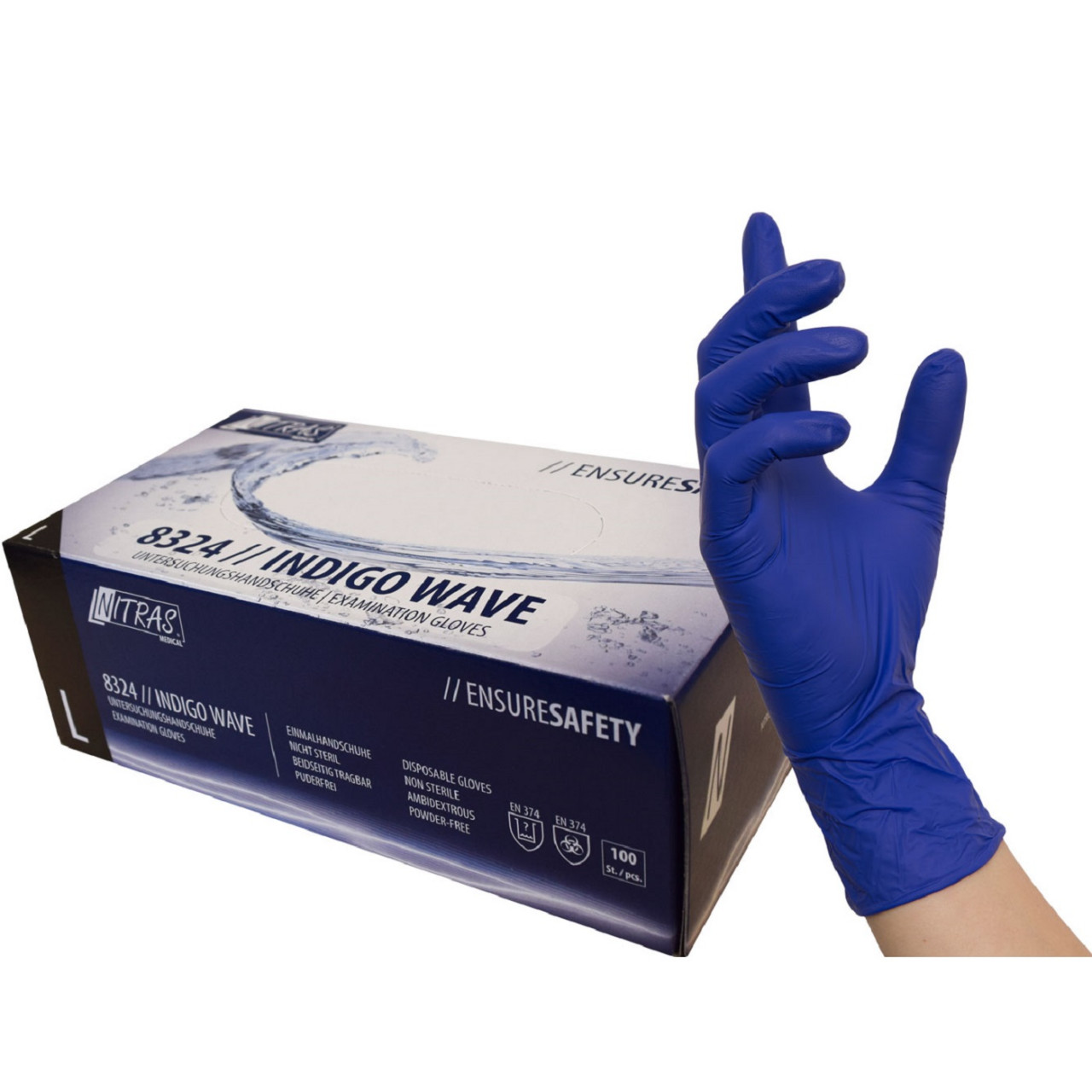 Nitril-Einmalhandschuhe NITRAS INDIGO WAVE - Packung à 100 Stück Nitril-Einmalhandschuhe NITRAS INDIGO WAVE - Packung à 100 Stück