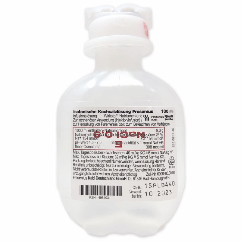 Isotonische Kochsalzlösung 0,9 % 100 ml NaCl, Kunststofflasche